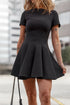 Black Short Sleeve Pleated Ruffle Hem Mini Dress