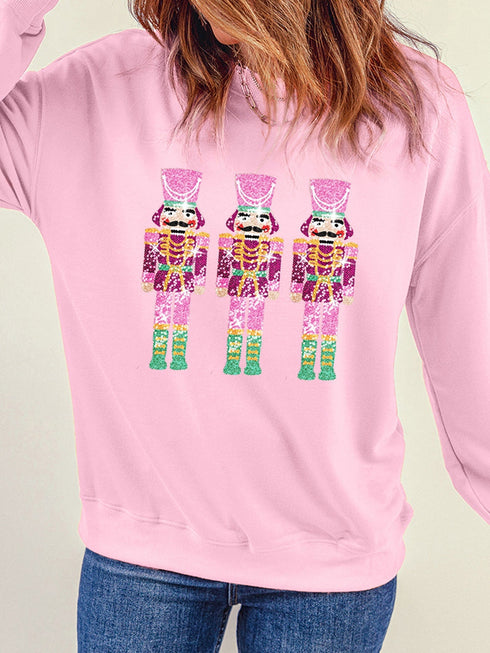 pink-christmas-sequined-neon-nutcrackers-crewneck-sweatshirt
