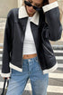 Black Faux Fur Contrast Trim Leather Jacket