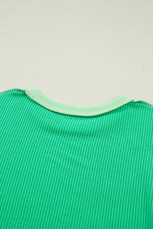 Mint Green Loose Uneven Hem Twist Ribbed T Shirt