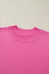 Sachet Pink Solid Color Ribbed Trim Round Neck Ruffle Short Sleeve Sweater