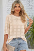 Apricot Plaid Pattern Crochet Knit Short Sleeve Sweater