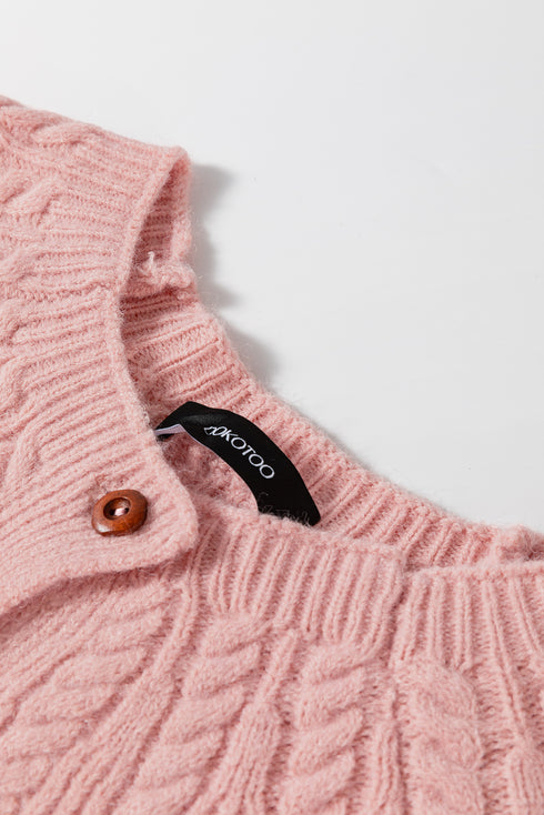 Light Pink Solid Color Textured Detail Button Down Long Sleeve Sweater Cardigan