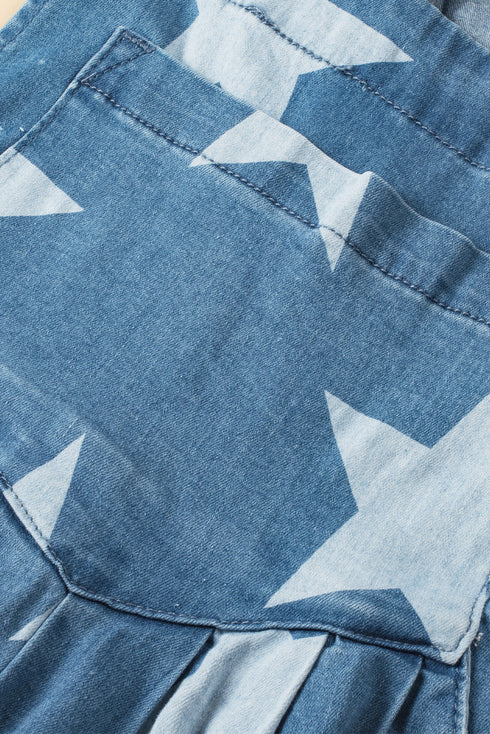 star-print-buttoned-strap-pleat-wide-leg-denim-overall