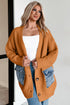 Chestnut Open Front Knitted Denim Pocket Patchwork Cardigan