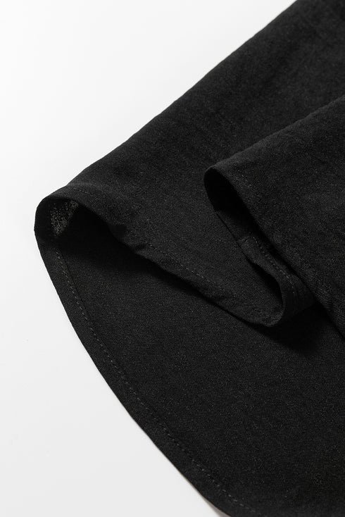 Black Contrast Leopard Print Patchwork Polo Collar Buttons Front Ruffled Long Sleeve Blouse