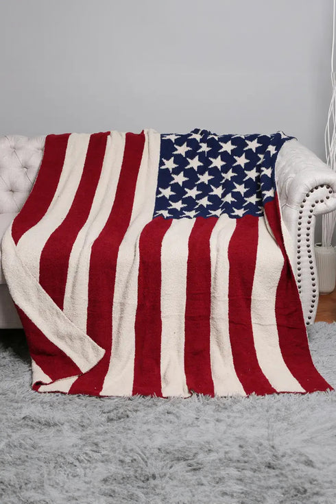 Fiery Red American Flag Sherpa Throw Blanket