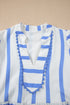 Sky Blue Stripe Ricrac Trim Notched Neck Half Sleeve Vacation Dress