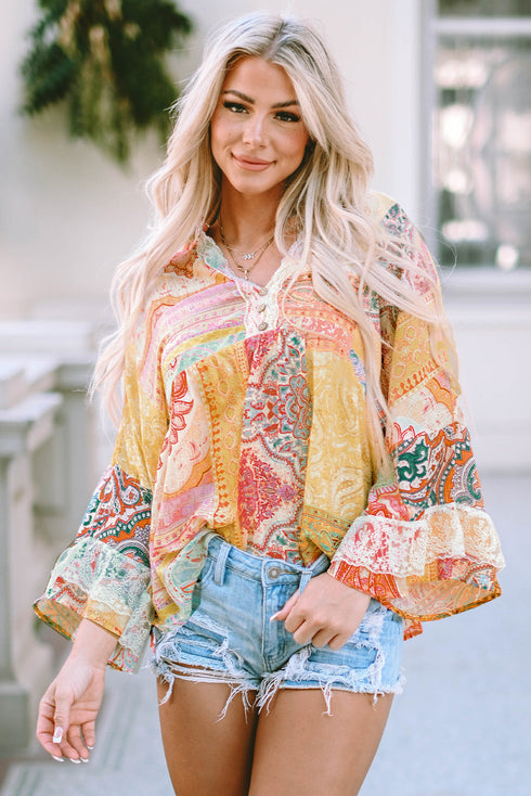 map-printed-v-neck-casual-long-sleeve-blouses