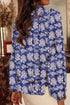 Sky Blue Floral Print Split Neck Pleated Puff Sleeve Blouse