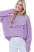 Orchid Petal Corded Love Script Graphic Baggy Sweater
