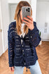 Navy Blue Crochet Tie Front Cardigan