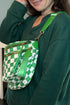 Green Checkered Print Wide Strap Large Crossbody Bag