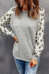 Gray Round Neck Leopard Long Sleeve Top