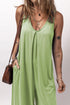 Grass Green Sleeveless V Neck Pocketed Wide Leg Jumpsuit