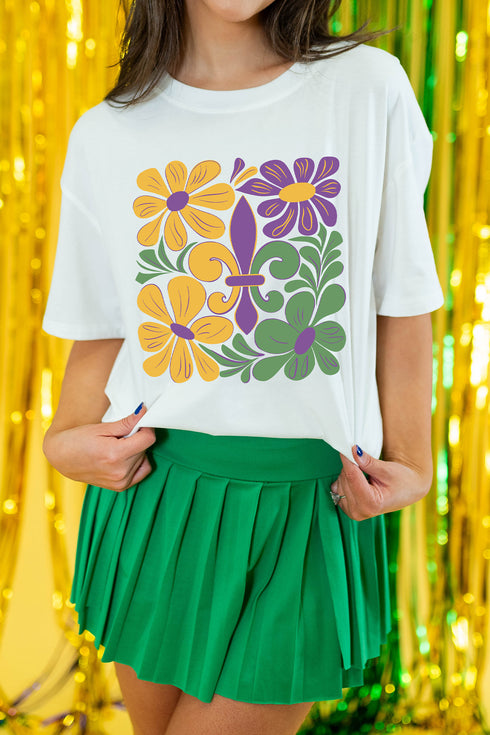 White Mardi Gras Flower Fleur de Lis Graphic Tee