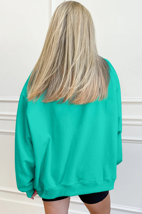 Sea Green Oversize Blessed Embroidered Mock Neck Sweatshirt