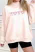 Apricot Pink Valentines Bow Heart Embroidered Mock Neck Sweatshirt