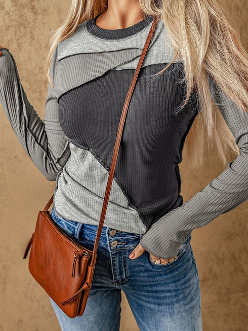 gray-expose-seam-color-block-ribbed-knit-top