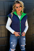 Green Color Block Liner Patchwork Snap Button Zip Up Winter Vest