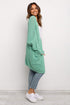 Green Long Line Open Front Knitted Cardigan with Pockets