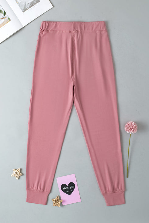 Fushia Drawstring Elastic Waistband Pocketed Joggers
