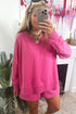 Strawberry Pink V Neck Long Sleeve Pullover Top Loose Shorts 2pcs Lounge Set