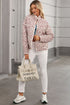 Pink Floral Print Contrast Edge Pocketed Stand Neck Jacket