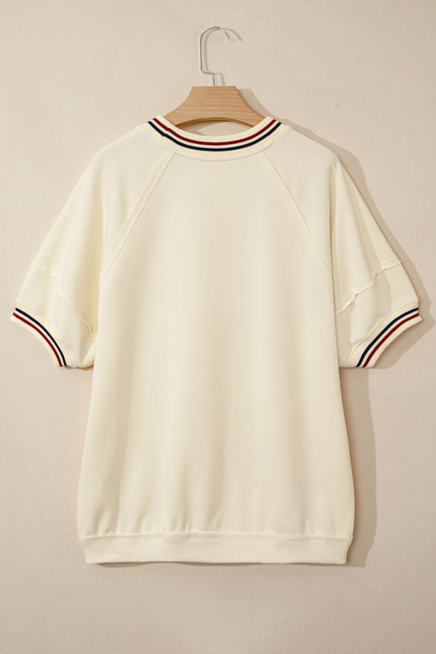 Beige touch down Sequin Letter Graphic Game Day Varsity Tee