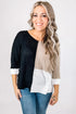 Black Color Block Knit V Neck Loose Sweater