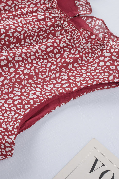 Fiery Red Leopard Print Ruffled Neck Tank Top