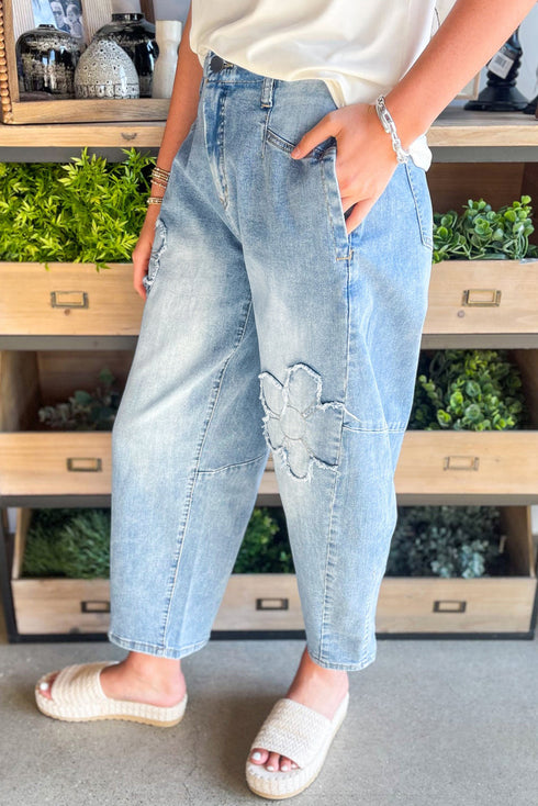 flower patched jeans