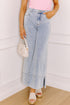 Beau Blue Mid Rise Pearl Embellished Split Wide Leg Jeans