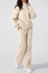 Beige Drop Shoulder Zip Up Jacket Drawstring Pants Active 2pcs Set
