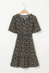 Black Floral Print Wrap V Neck Short Sleeve High Waistband Mini Dress