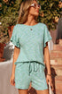 Moonlight Jade Heather Textured Ruffle Sleeve Top and Drawstring Shorts Set