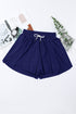 Navy Blue Drawstring Elastic Waist Lined Ruffle Shorts Bikini Bottom