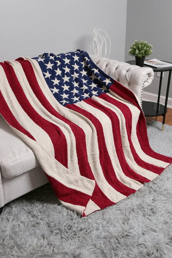 Fiery Red American Flag Sherpa Throw Blanket