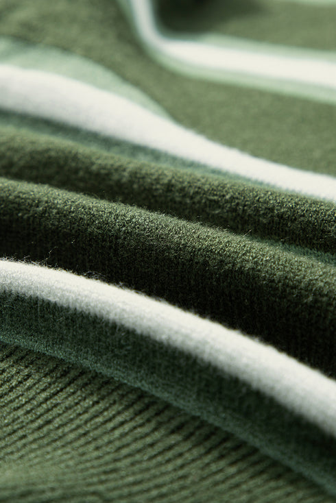 Green Stripe Drop Shoulder Buttons Cardigan Sweater