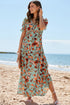 Green Fiery Floral Print Frilled V Neck Short Sleeve Maxi Dress