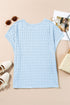 Sky Blue Solid Color Textured Batwing Sleeve Tee