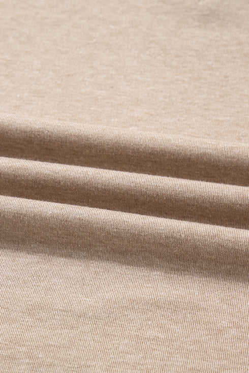 Oatmeal V Neck Contrast Lace Patchwork Long Sleeve Top