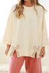 Beige Plus Size Raw Seam Detail Floral Bow Patched Baggy Pullover