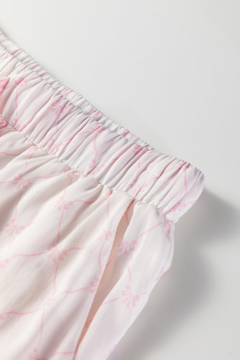 Pink Bow Lattice Print Bow Ties 2pcs Pajama Set