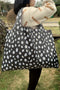 Color black Daisy Floral Printed Lightweight Foldable Large Cloth Bag