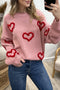 Fushia Puffy Heart Embroidery Drop Shoulder Sweater