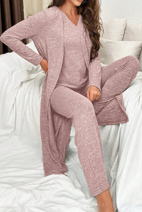 Delicacy 3pcs Slim T Shirt Pants Lounge Set with Duster Open Top