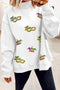 White Mock Neck Sequined Mardi Gras Mask Holiday Sweatshirt