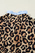 Brown Wild Leopard Print Contrast Striped Frilled Trim Chic Shirt