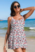 Brown Floral Print Ricrac Trim Spaghetti Strap One Piece Swim Dress